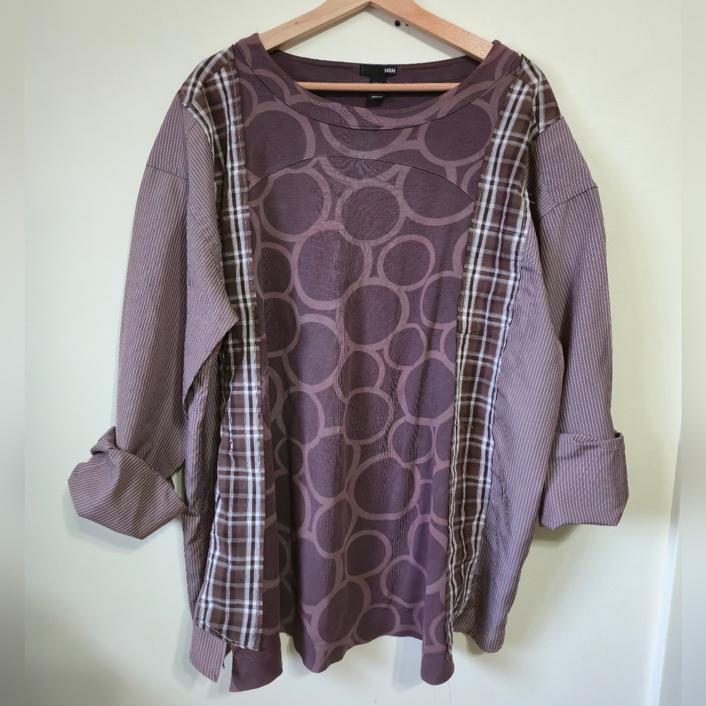 HANDMADE Purple Oversized Long Sleeve Tunic or Mini Dress, Medium Large